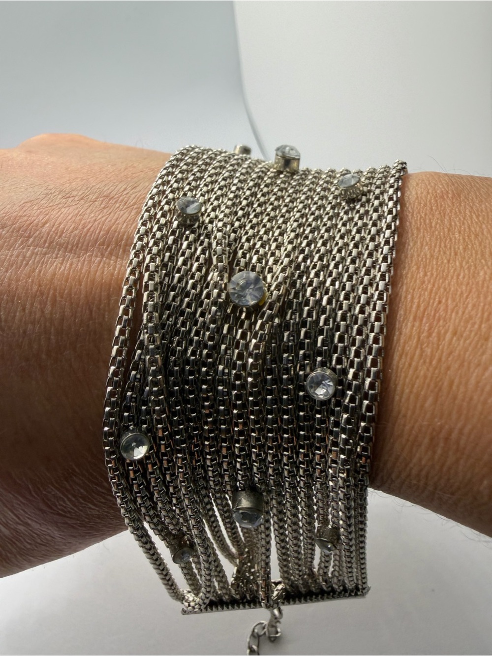 Source Unknown Silver Multi-Chain Rhinestone Fringe Cuff Bracelet - Picture 11 of 11